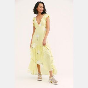 Free People She's A Waterfall Maxi Dress Yellow Floral Print Size 2